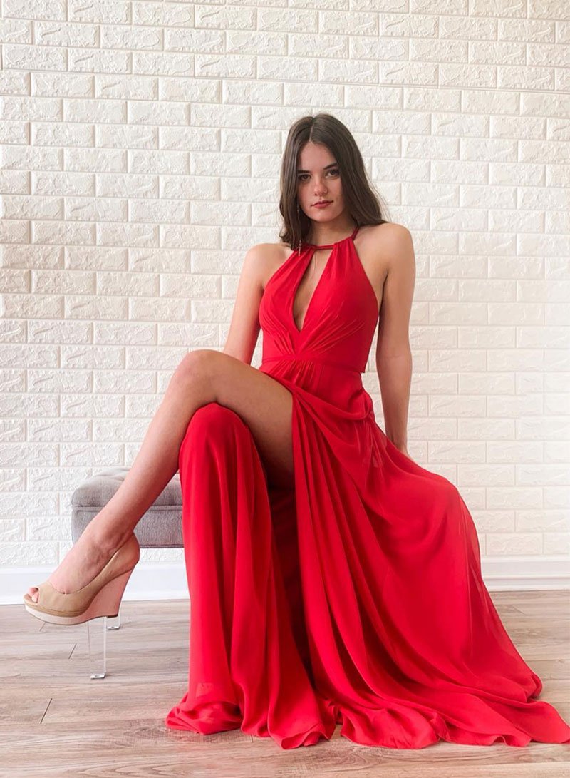 red flowy dress